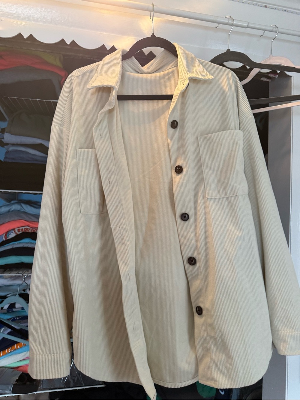Men's Cream Corduroy Button-Up Jacket